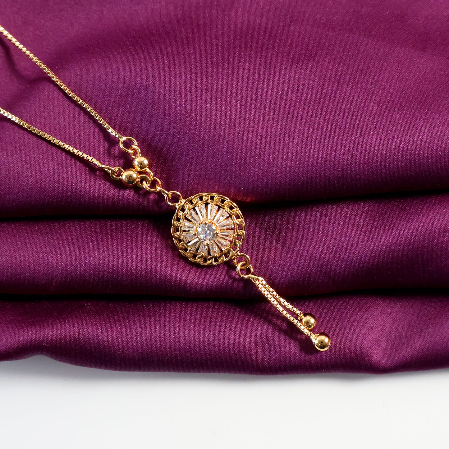 Radiant Gold-Plated Round Pendant Necklace with Dual Hanging Chains for Women