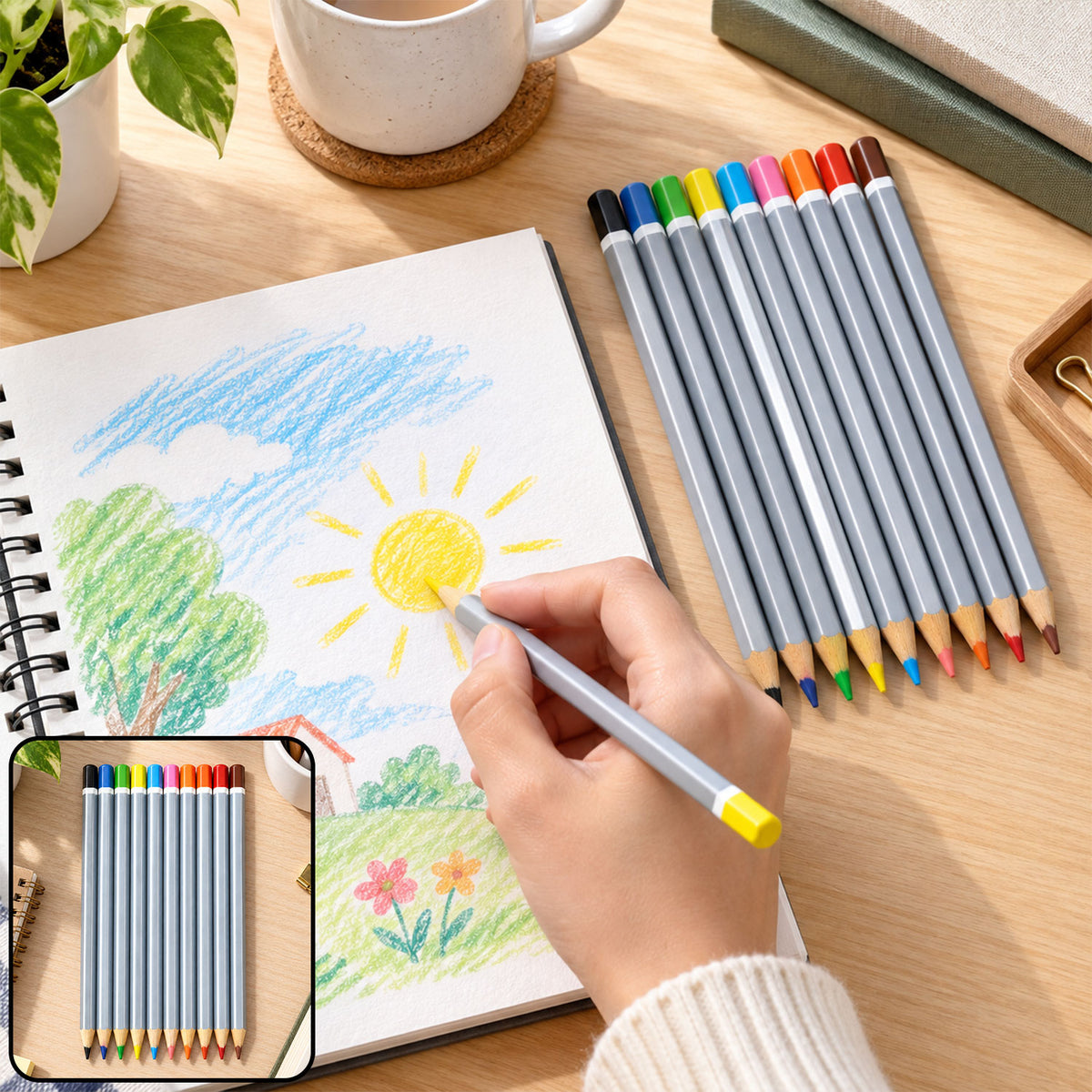 Wooden Colour Pencil Set with Sharpened Tips for Drawing and School Art Projects