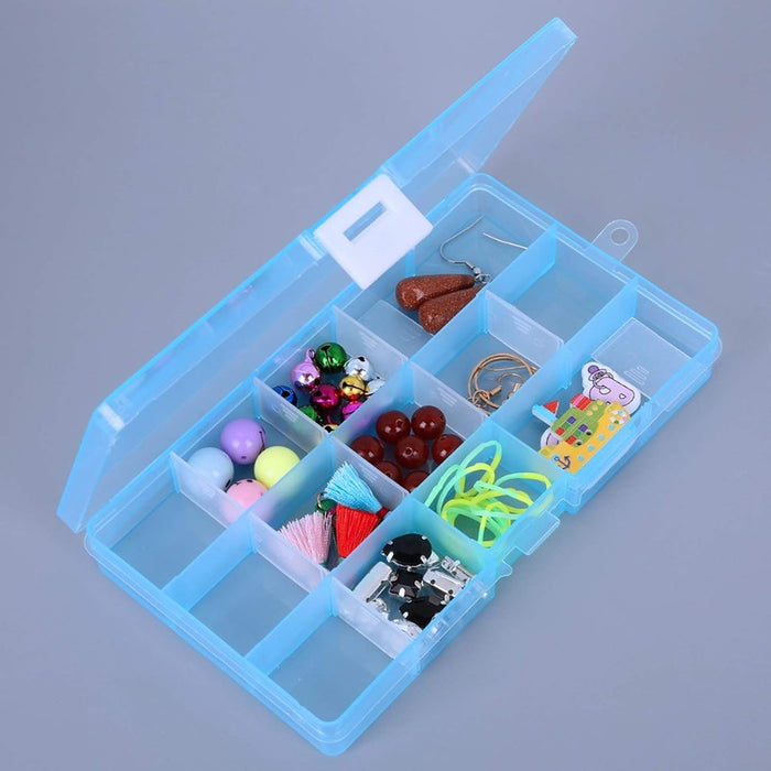 15 Grids Jewelry Organizer Plastic Jewelry Organizer Box Clear Jewelry Organizer Box Plastic Bead Organizers with Adjustable Dividers for Herbs Pills Bead, Jewelry, and Other Small Item (1 Pc)