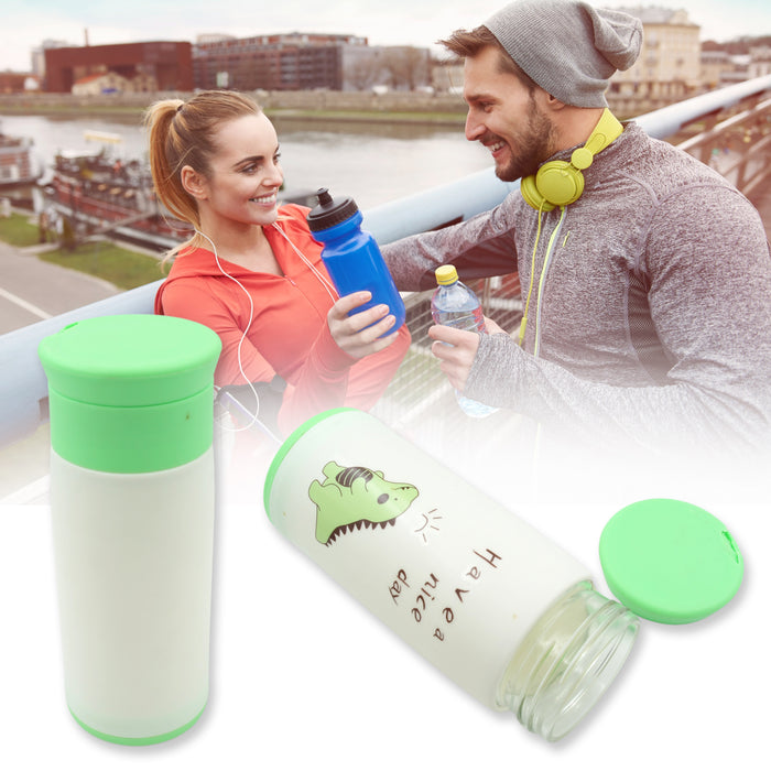 Outdoor Sport Glass water bottle 350ml leak proof BPA-free for travel cold and hot water glass water bottle with daily water intake for gym and children, Home, Travel, Office Use  (350ml)