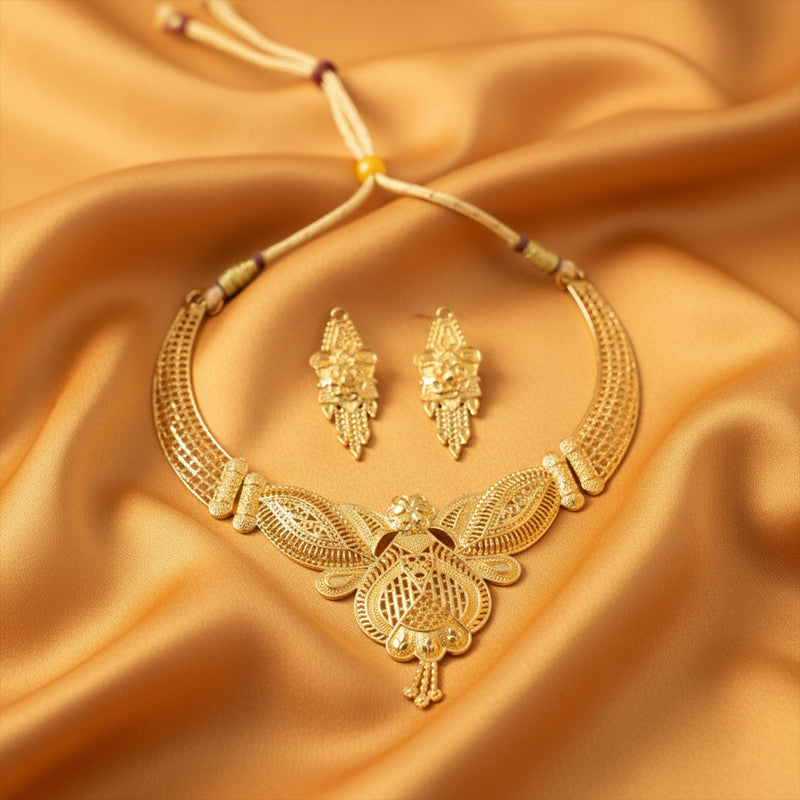 Elegant Meshwork Choker Necklace Set – Premium Handcrafted Design for Festive & Bridal Looks