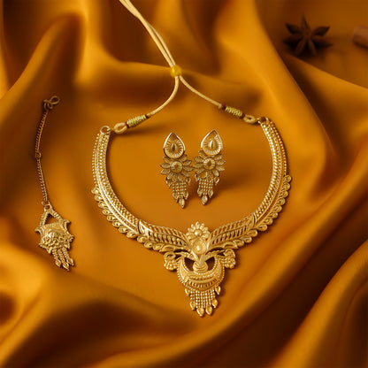 Royal Leaf Crest Choker Necklace Set – Stunning Traditional Jewellery for Weddings & Festivals