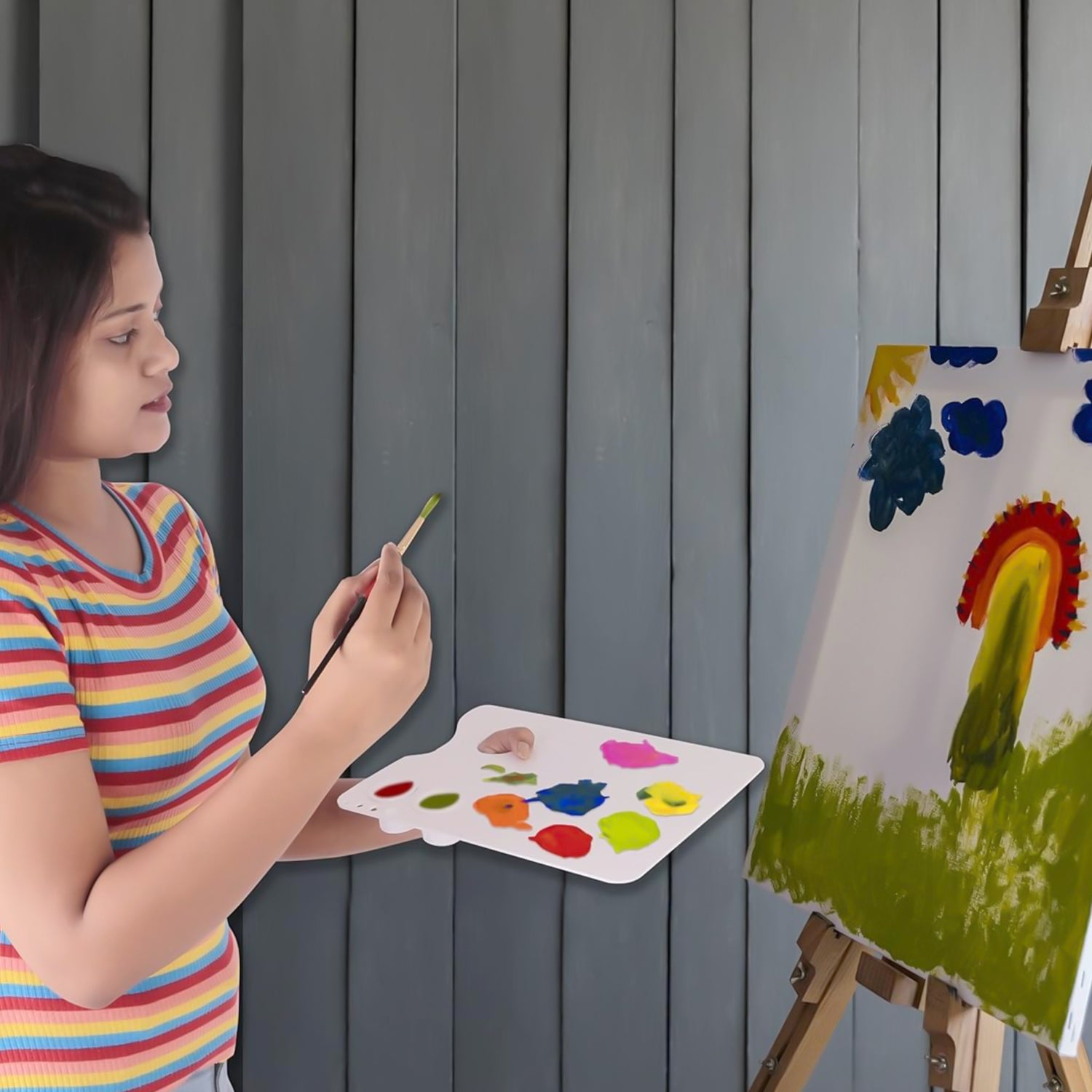 Khyati Rectangle Oil Painting Palette with 2 Dippers – Professional Artist Mixing Plate