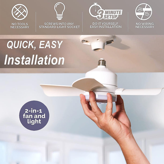 17845 Socket Fan Light Original - Cool Light LED – Ceiling Fans with Lights and Remote Control, Replacement for Lightbulb - Bedroom, Kitchen, Living Room,1000 Lumens / 5000 Kelvins Cool LEDs (Remote Battery Not Included)