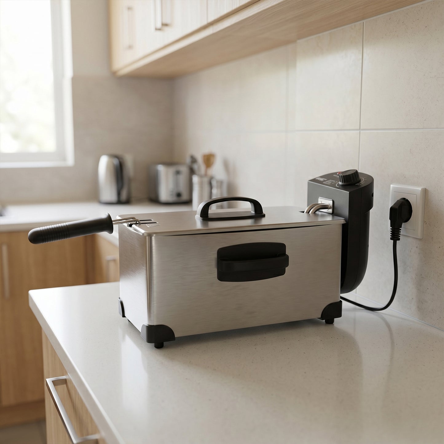 Stainless steel body detail of Orbit deep fryer