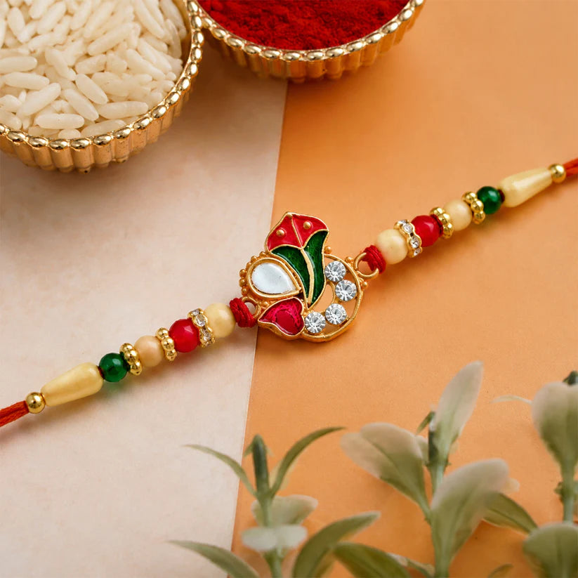 Ganpati Rakhi – Enamel Work & Traditional Beads for Brothers