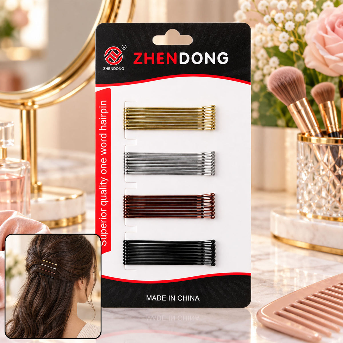 Metal Bobby Hair Pins with Rounded Tips for Buns and Daily Hairdos (32 Pc Set)
