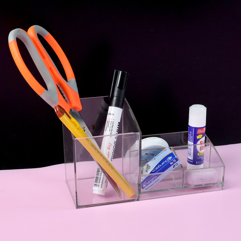 Khyati Elite Acrylic Desk Organizer – Multi-Compartment Transparent Stationery Holder