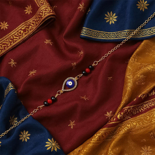 Royal Nazar Rakhi – Premium Evil Eye Protection Thread with Ornate Beads & Golden Chain