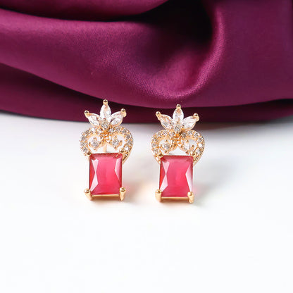Royal Red Stone CZ Crown Design Earrings for Women