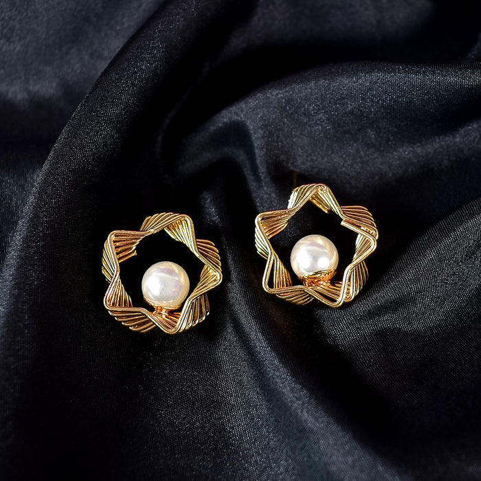 Elegant Gold-Plated Geometric Drop Earrings with White Pearl