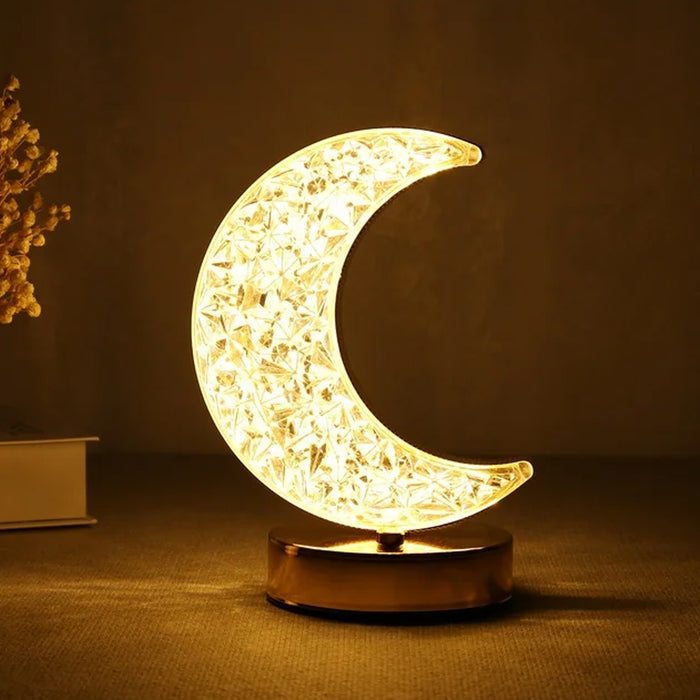 12570 Crystal Table Lamp | Moon Shape Touch Control Lamp with 3 Color | Metal Bedside Lamp for Kids Bedroom Romantic Desktop Nightstand | Stepless Dimming USB Charging Touch Night Light
