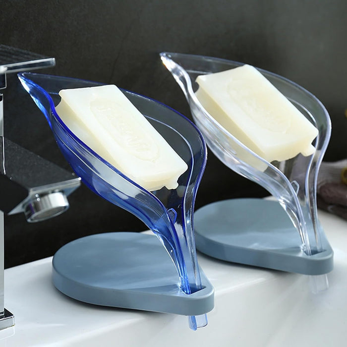 Plastic Leaf Shape Soap Box Self Draining Bathroom Soap Holder, Decorative Drainage Plastic Soap Dish with Draining Tray (Mix Color / 1 Pc)