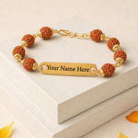 Customized Rudraksha Bracelet Golden Plate Engraved Name (1 Pc)