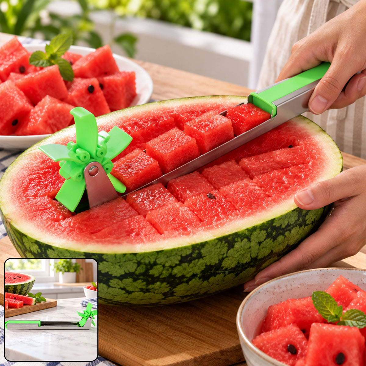 Windmill Watermelon Cutter, Steel Slicer for Quick Watermelon Cubes (1 Pc)