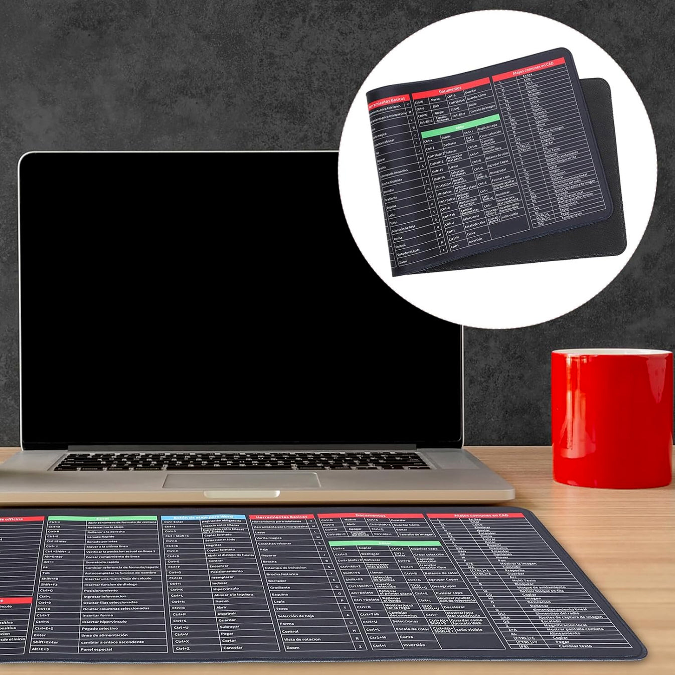Shortcut Keyboard Mat | Large Desk Pad with Computer Keyboard Shortcuts, Anti-Slip Surface & Smooth Writing Area, Extended Mouse Pad for Office, Home, Laptop & Computer Workstation - Multi - Image 3