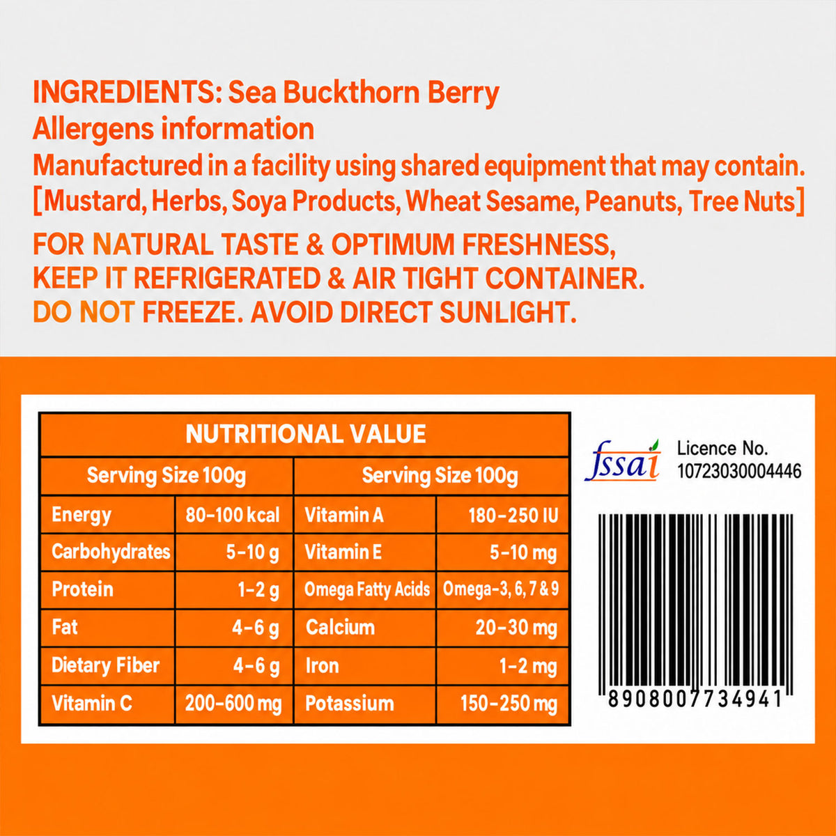 Sea Buckthorn Berries Premium Natural Dried Superfood Rich in Pure Goodness (100g)