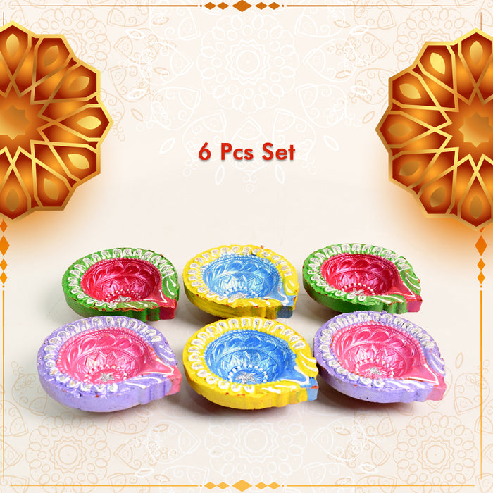 Handmade Reusable Colourful Diya (6 Pcs Set)