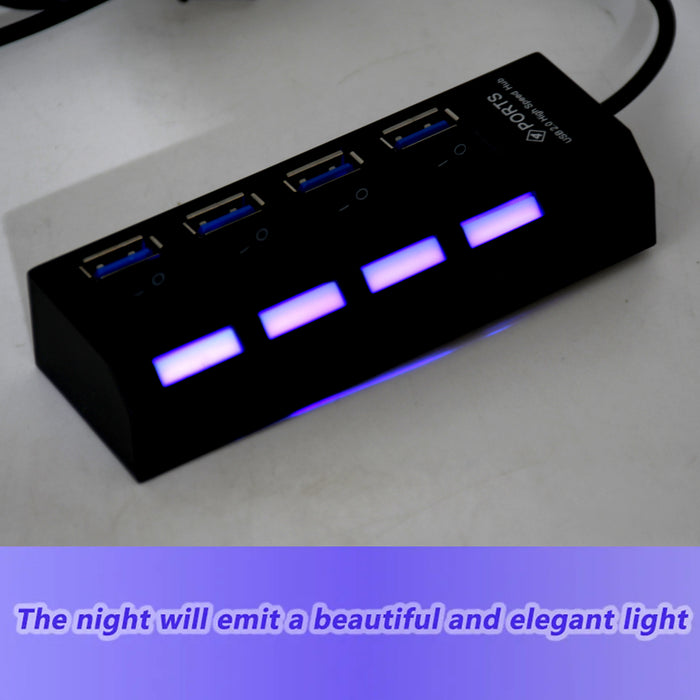 4 Port USB, HUB USB 2.0 HUB Splitter High Speed with On/Off Switch Multi LED Adapter Compatible with Tablet Laptop Computer Notebook