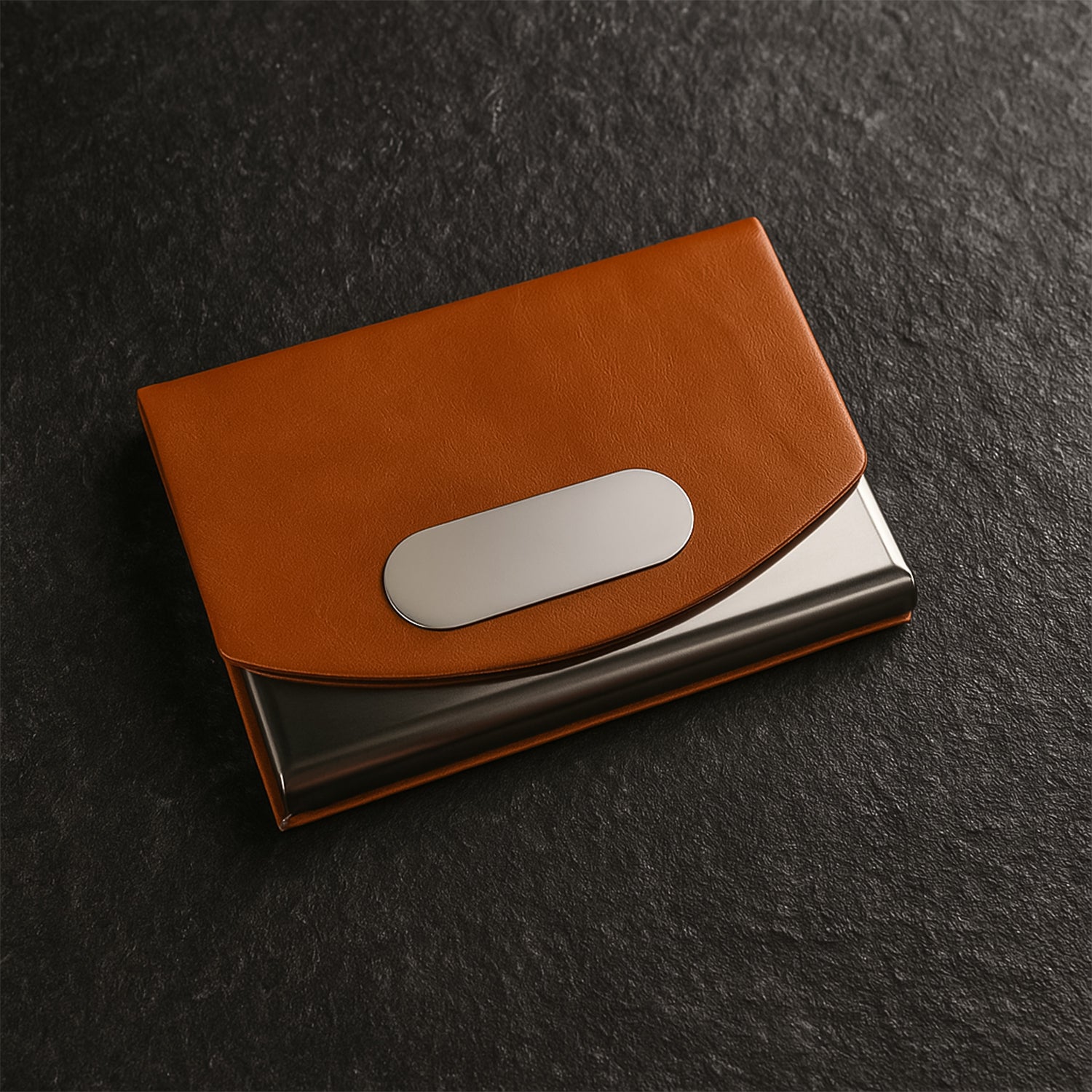 Leather & Stainless-Steel Business Card Holder (1 Pc)