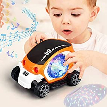 360° Rotating Stunt Car Toy – Bump & Go with 4D Lights, Music & Disco Ball (1 Pc, Battery Not Included)