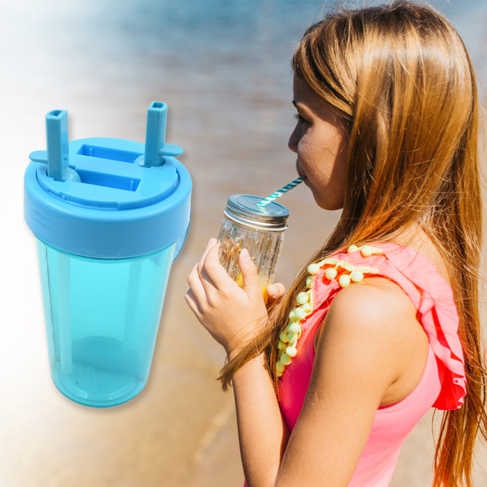 2 Drinks in 1 Cup Water Bottle, Stable Sturdy Dual Use Bottle 2 Straws for Shopping Travel for Outdoor Activities (1 Pc)