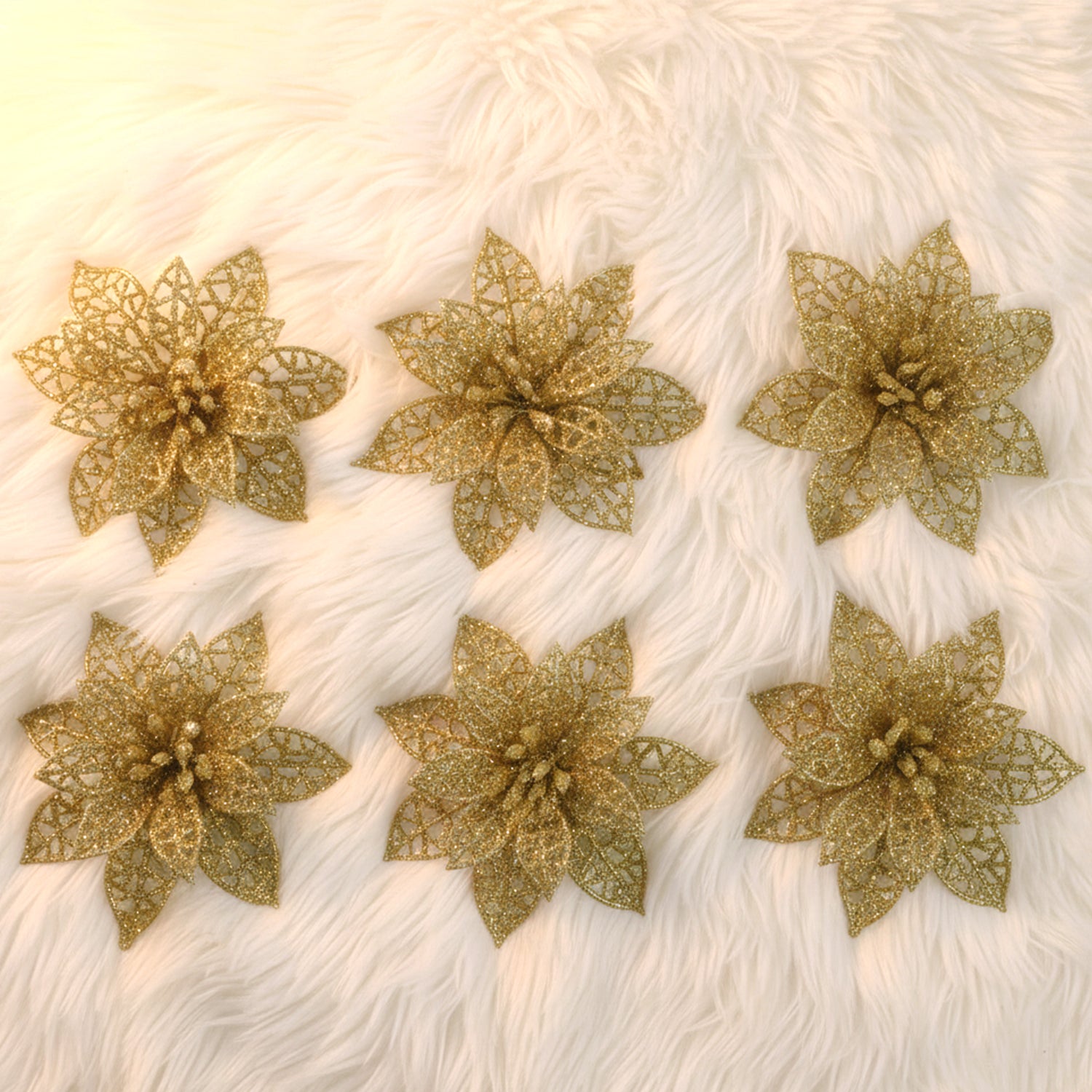 Glitter Flower Hair Clip Set (6 Pc Mix Color Set)