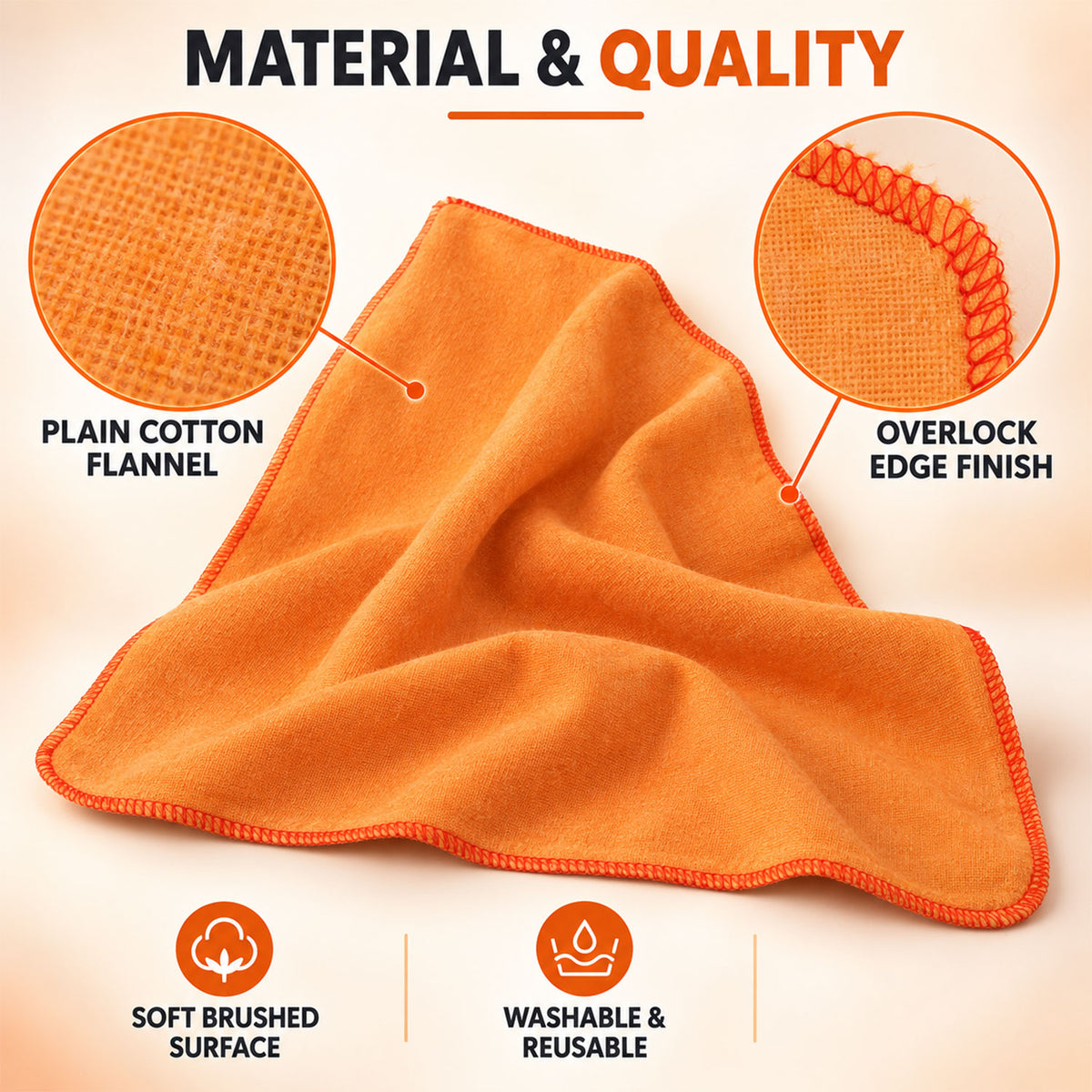 Orange Cotton Multipurpose Duster Cloth for Car and Home (3 Pc, 48 x 74 Cm)