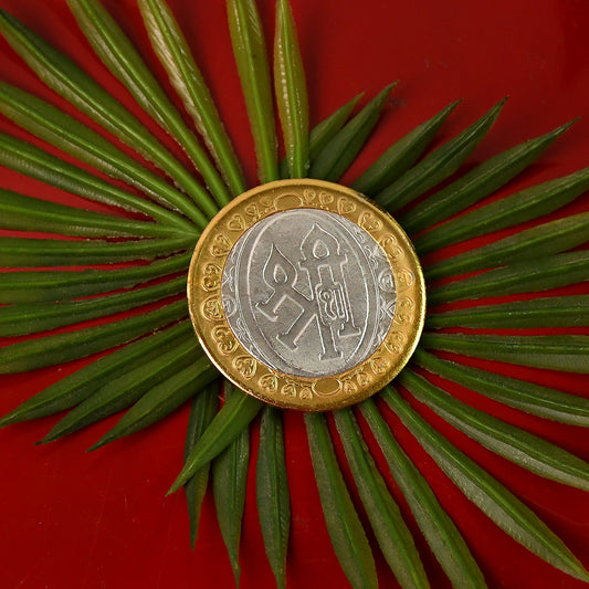Premium Gold & Silver Dual-Tone Religious Coin with Lakshmi Ganesh Design