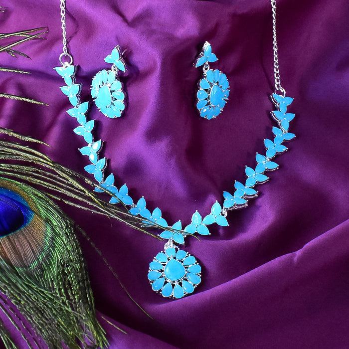 Sky Colour Diamond Necklace with Earring Set