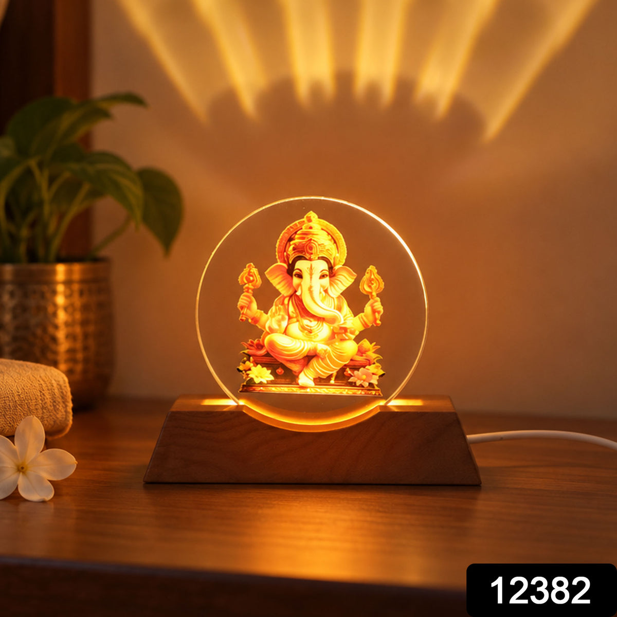3D Ganesha Acrylic LED Lamp with Warm Golden Glow for Decor (1 Pc)
