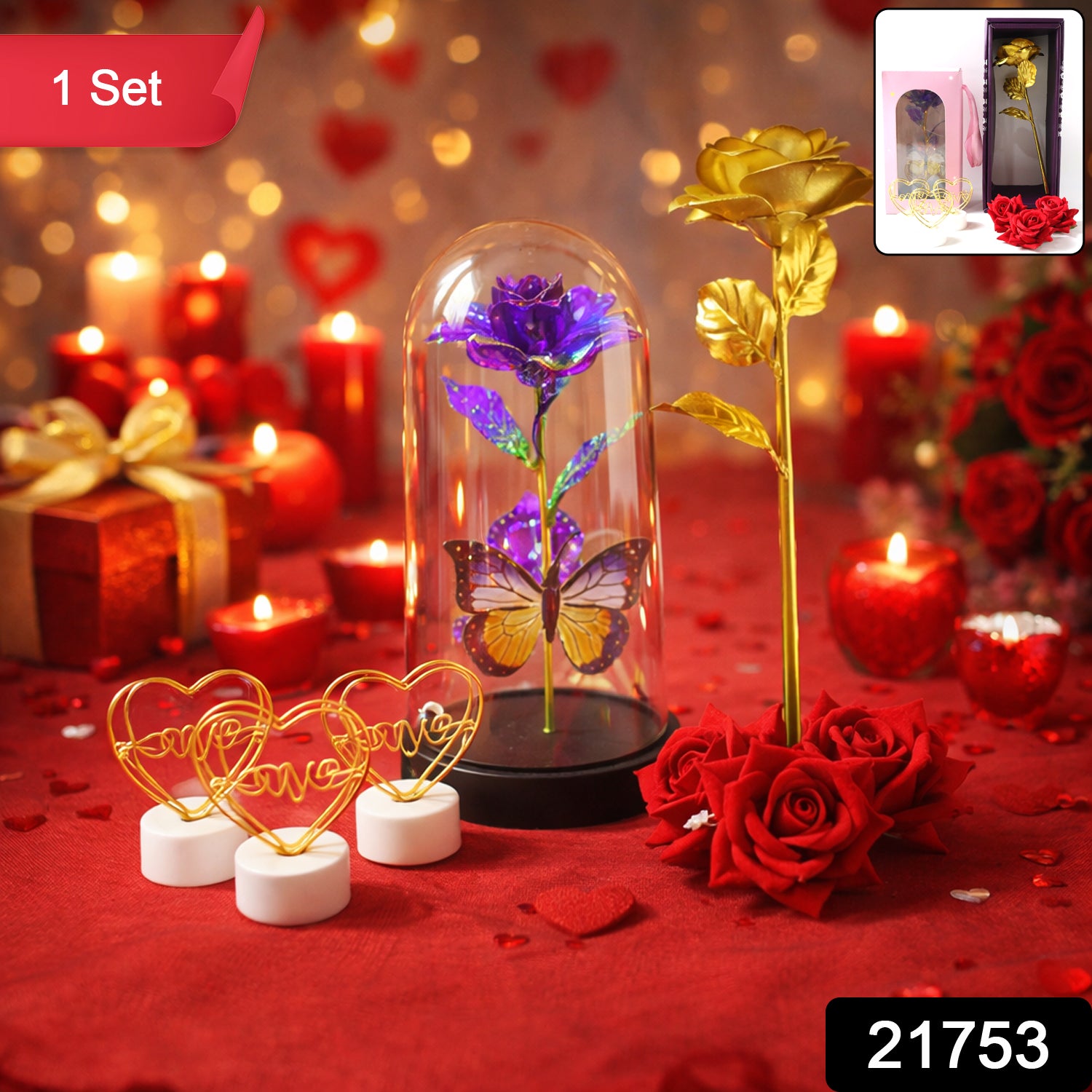 Artificial Golden Rose in gift set