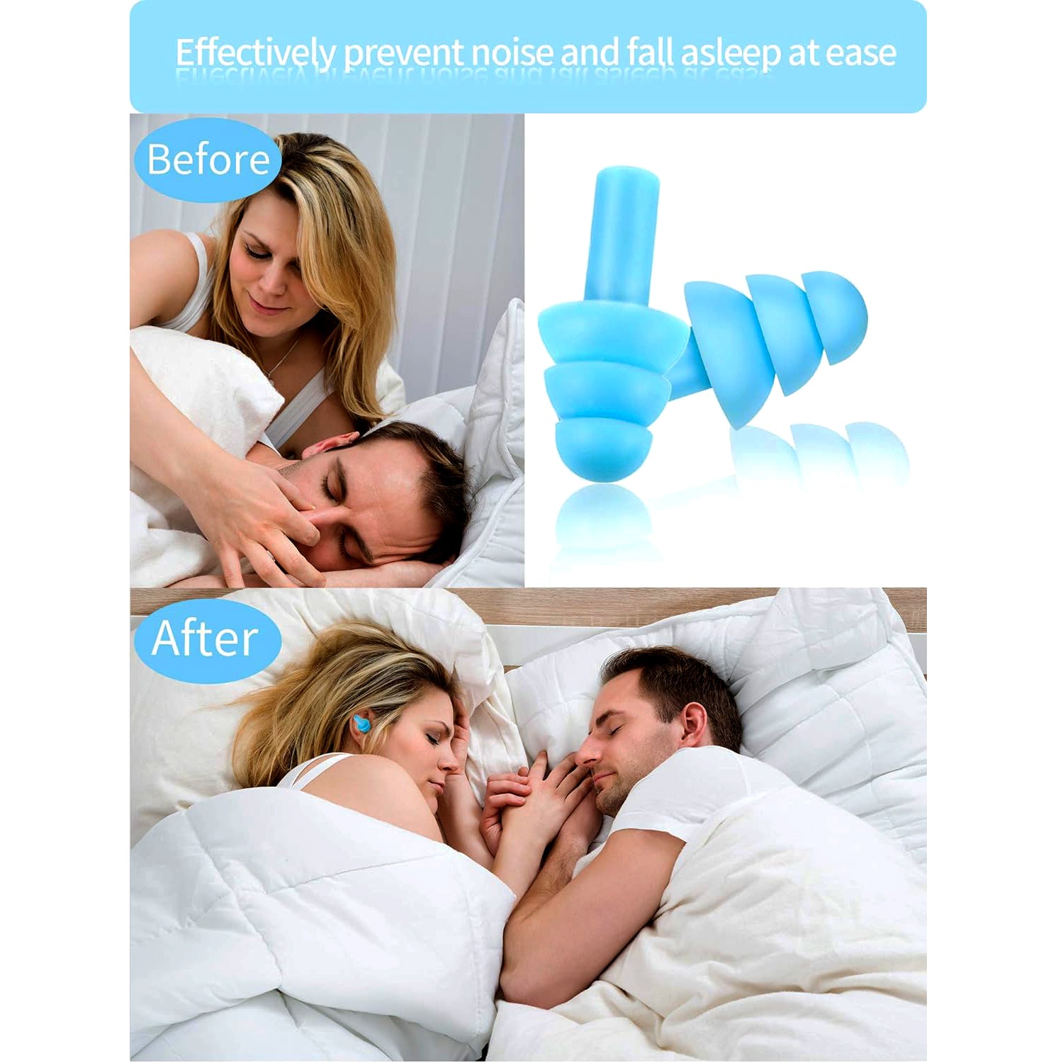 Soft foam ear plugs, reusable, designed for noise reduction and better sleep, 2 pcs.