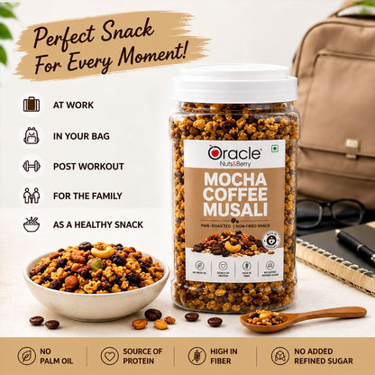 Mocha Coffee Muesli Premium Rich Pan Roasted Crunchy Breakfast Cereal Jar (400g)
