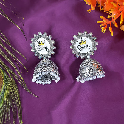 Royal Queen White-Coloured Jumka Earrings with Elegant Detailing