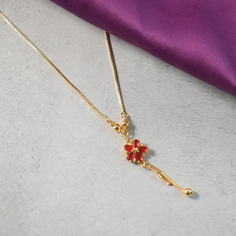Gold-Plated Red Crystal Flower Pendant Necklace for Women