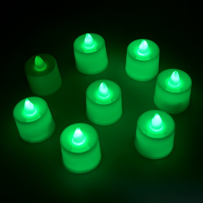 GREEN FLAMELESS LED TEALIGHTS, SMOKELESS PLASTIC DECORATIVE CANDLES - LED TEA LIGHT CANDLE FOR HOME DECORATION (PACK OF 8)