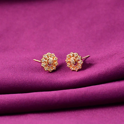 Crystal Floral Stud Earrings with Gold Finish for Women