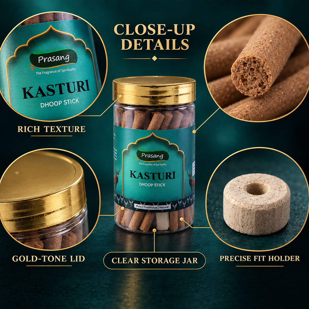 Kasturi Dhoop Sticks Jar with Holder for Daily Puja and Home Fragrance (100 Gm)