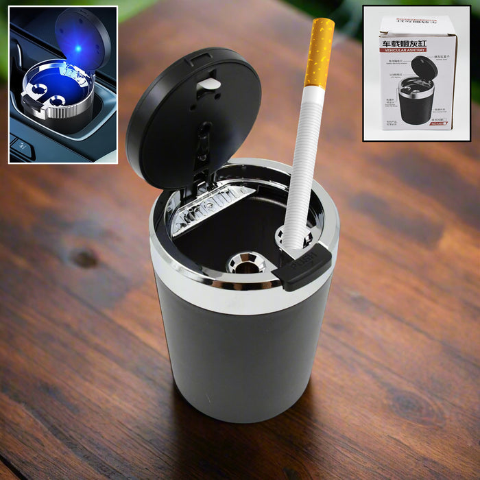Portable Car Ashtray with Lid and Blue LED Light (1 Pc)