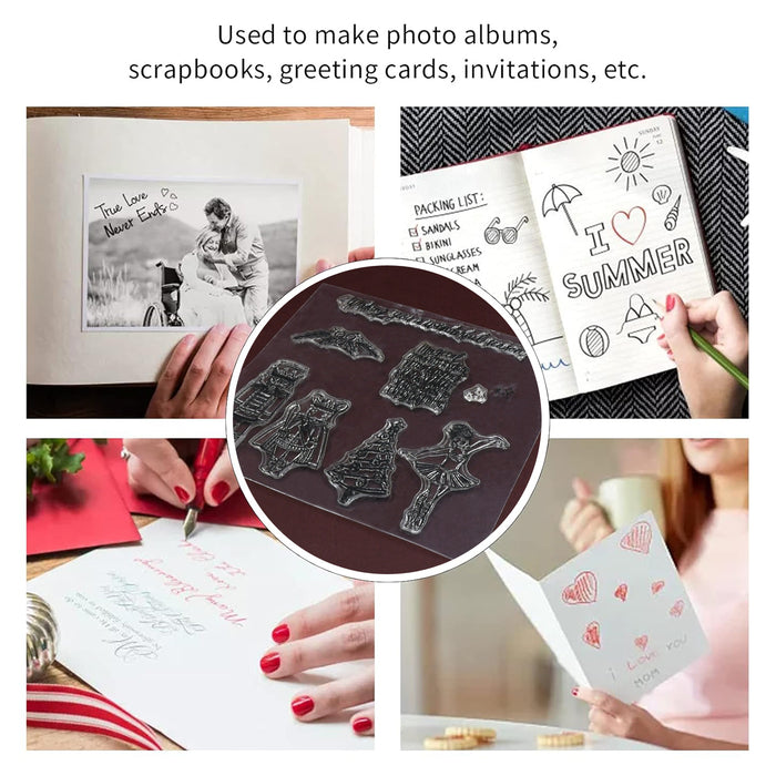 Reusable Rubber Stamp, TPR Stamp DIY Accessories Good Stamping Effect DIY Transparent Stamp Stick Repeatedly for Envelope for Diary for Invitation Letter, Photo Album Decoration for Paper Crafts (Mix Design / 1 Set)
