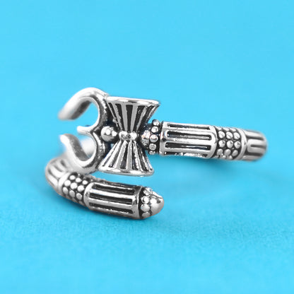 Adjustable Stylish Trending Mahakal Shiva Trishul Damroo Designer Bahubali Cuff Finger Ring