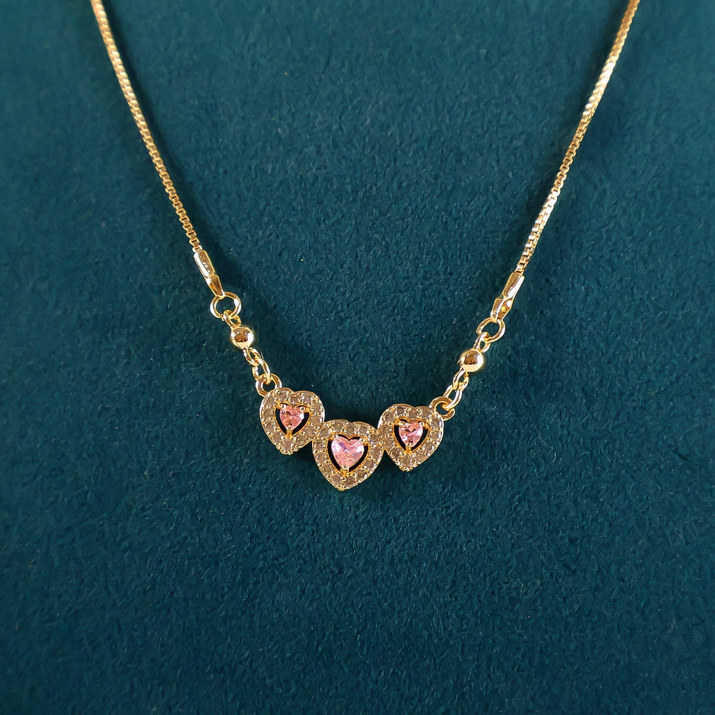 Romantic Triple Heart Gold-Plated Pendant Necklace for Women