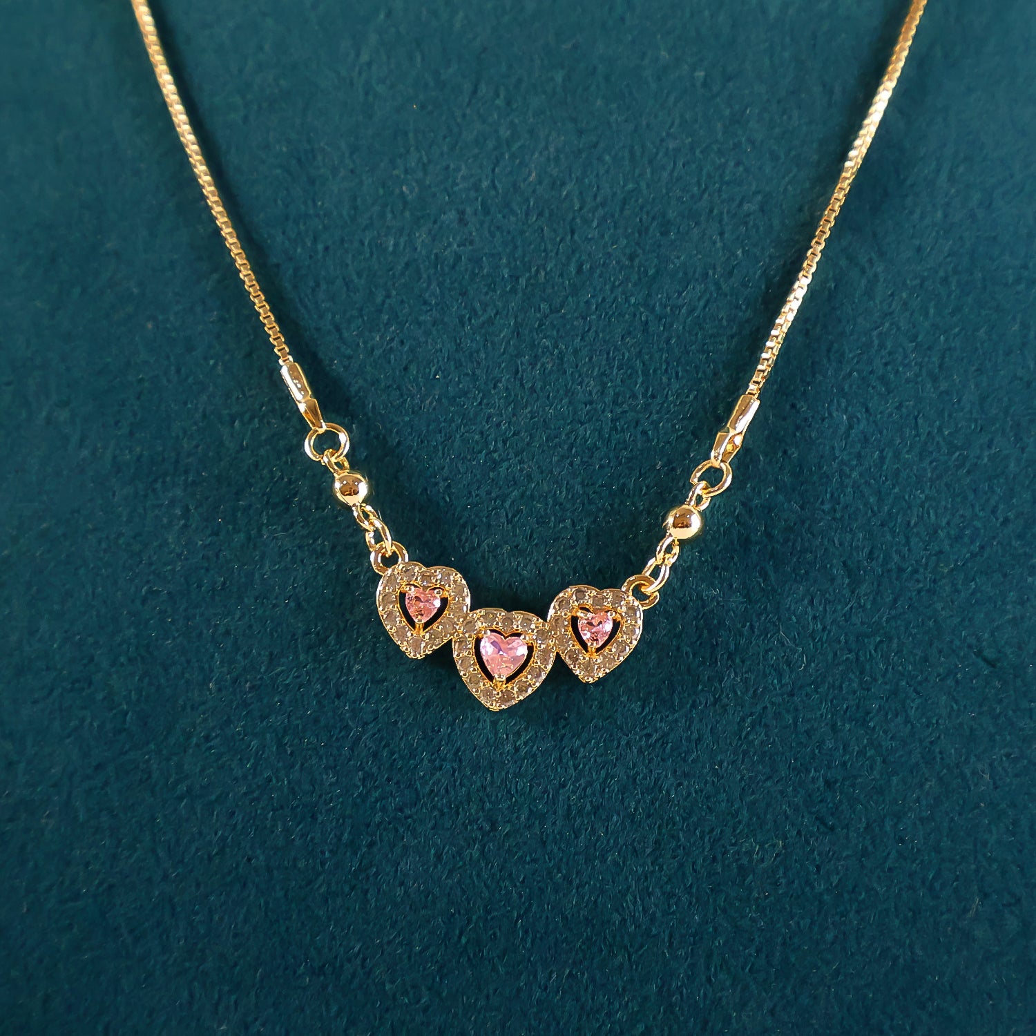 Romantic Triple Heart Gold-Plated Pendant Necklace for Women