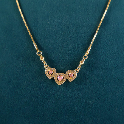 Romantic Triple Heart Gold-Plated Pendant Necklace for Women