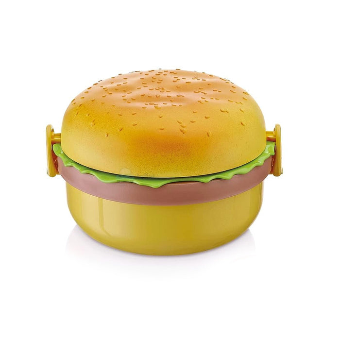 Burger Shape Lunch Box Plastic Lunch Box Food Container Sets Double Layer Lunchbox 1000ml With 2 Spoon Applicable to Kids and Elementary School Students