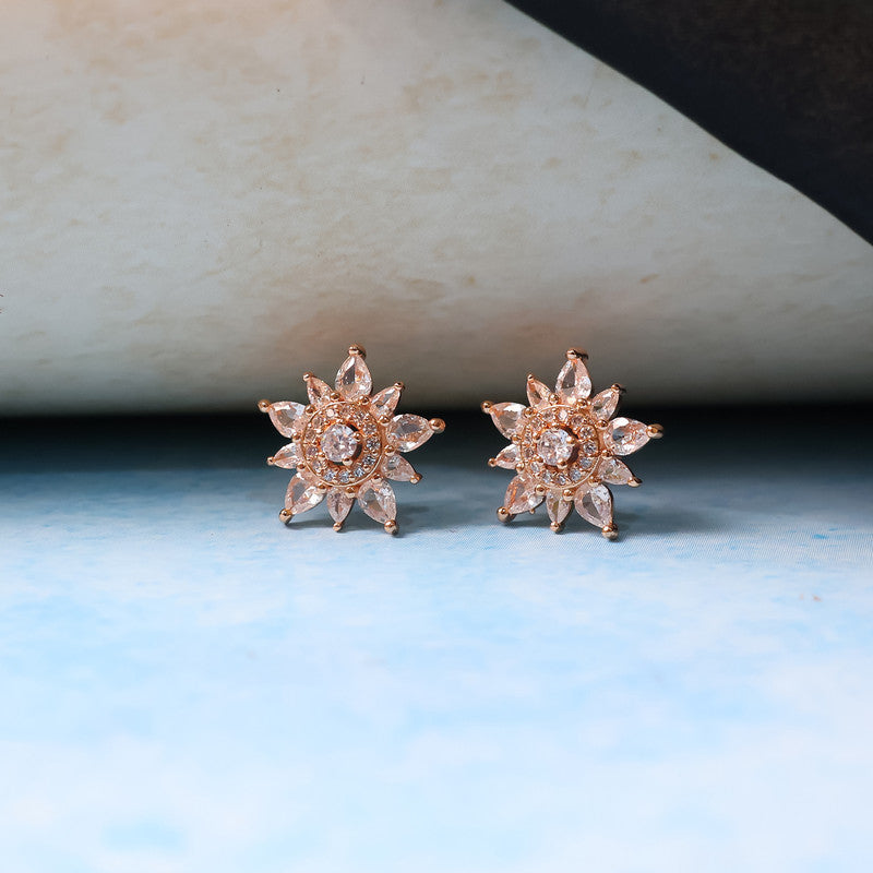 Elegant Floral Design CZ Stone Stud Earrings for Women