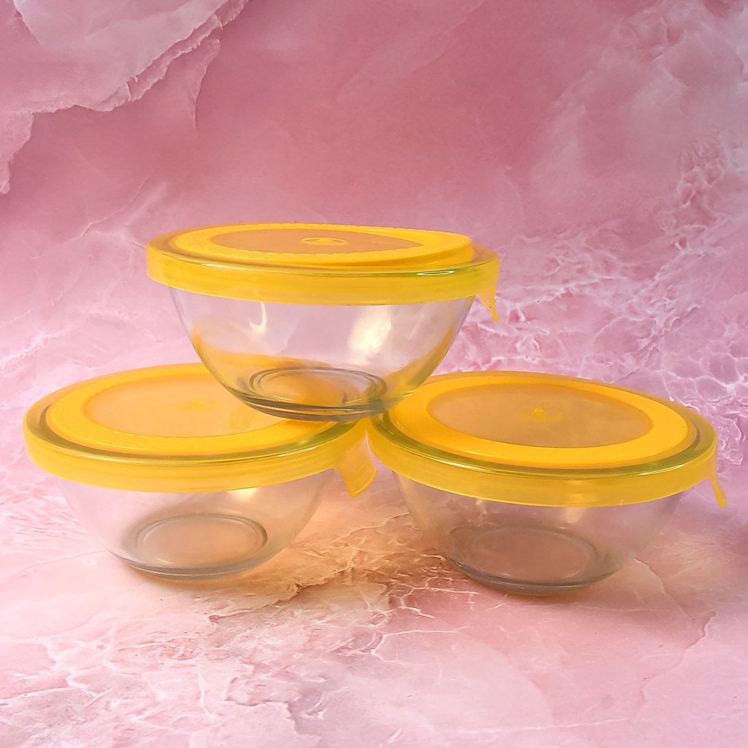 Dazzle Glass Bowl Set Mixing / Storage Bowls with Lids (3 pcs Set)