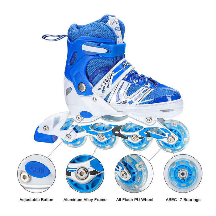 Inline Skates With Led Flashing Light Wheel With Adjustable Length Skate Premium High Quality Skates Pair (Roller Skate , Skating)