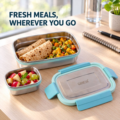 Stainless steel lunch box set.